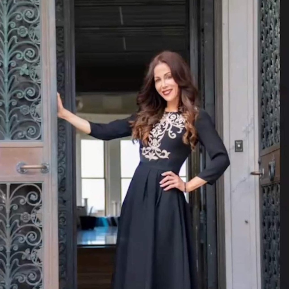 Ted Baker Black A-Line Cocktail Dress with 3/4 Sleeves